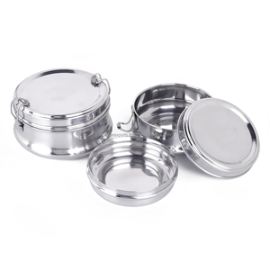 High Quality Elegant Stainless Steel Dual Tier Leak Proof <b>Lunch</b> Boxes <b>Set</b> of 2 with Plate Separator Bento Meal Box Lightweight - Product Image 1