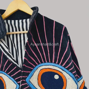 Chaqueta Bomber de Algodón Tejida a Mano con Bordado Floral, Estilo Boho, Prenda Exterior Festiva, Regalo para Ella - Product Image 2