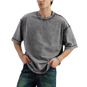 Camiseta de hombre con efecto desgastado, cuello redondo, algodón lavado, estilo casual, moda de verano y oferta en línea - Product Image 1