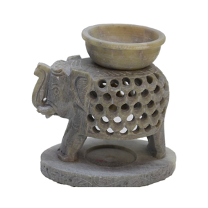 Elephant Shape Soapstone Tea Light Oil <b>Burner</b> | Hand Carved Natural Stone Aromatherapy <b>Candle</b> <b>Burner</b> for Home Décor & Gifting - Product Image 1