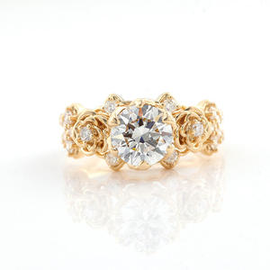 Bague de fiançailles florale en or rose 14K/18K avec diamant de laboratoire, style vintage, ensemble nuptial, couronne de fleurs, bague d'anniversaire pour femme - Product Image 2