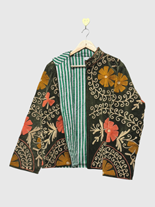 Veste en velours brodée de fleurs, col mandarin, manches longues, taille plus, vêtements d'automne pour femmes, style élégant - Product Image 3