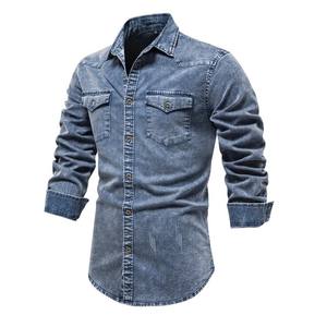Camisa de Mezclilla Casual de Manga Larga para Hombre, Spandex/Algodón, Botones de Alta Calidad, Estilo Clásico Urbano, Estilo Occidental, Ecológica - Product Image 6