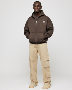 Sweat-shirt à capuche pour homme, coupe ample, entièrement zippé, couleur unie, coton French Terry, style décontracté streetwear, avec poche avant - Product Image 2