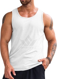 <b>Men's</b> <b>White</b> Striped O-Neck Knitted Cotton Tank Top Breathable Sleeveless Casual <b>Vest</b> - Product Image 2