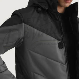 Veste matelassée à capuche pour homme, gris et noir, bicolore contrasté, manteau d'hiver rembourré, vêtement d'extérieur décontracté et chaud - Product Image 4