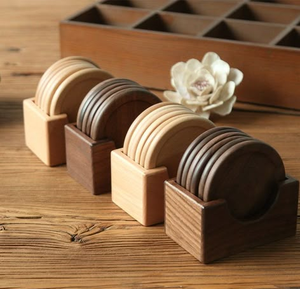 Posavasos de madera con soporte, alfombrillas y almohadillas, posavasos de madera natural de diferentes colores, accesorio decorativo para mesa. - Product Image 1