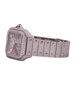 Montre squelette unisexe de luxe personnalisée, à quartz analogique, carrée, avec verre de 20 mm, style simple antique, ornée de diamants Moissanite, en acier inoxydable - Product Image 3