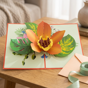 Tarjeta Pop-up Orquídea Naranja Hecha a Mano, Invitación de Felicitación, Impresión Tipográfica 3D, Flor de Papel, Venta al por Mayor en Hanói, Viet-craft - Product Image 4