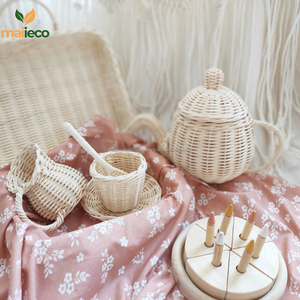 Handmade Natural Rattan Eco-friendly Unisex <b>Tea</b> Party <b>Set</b> Inspired by Vietnam Musical Toy Ice Cream Cup <b>for</b> Infants and Toddlers - Product Image 5