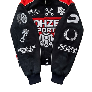 Unisex Rohzen Sports Racing Varsity <b>Bomber</b> <b>Jacket</b> % Cotton Anti-Uv Embroidered Patch Motorsport Team Snap Button Streetwear - Product Image 5