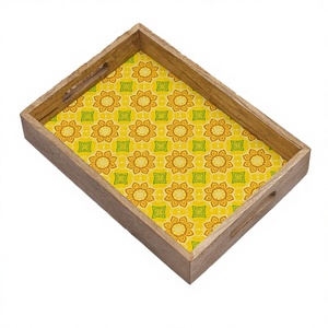 Bandeja de Servir de Madera Premium con Diseño Art Deco, Tema Floral, Acabado Pulido Liso, para Bodas, Jubilaciones, Ramadán, Paquete de Varias Piezas - Product Image 1