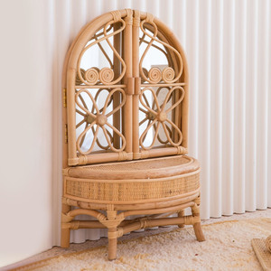 Handmade children rattan make up <b>table</b> with openable door <b>mirror</b> baby girl <b>vanities</b> cheapest cost - Product Image 2