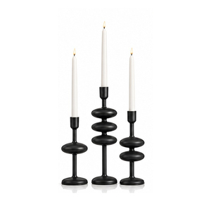 Concept Home <b>Black</b> Iron Handmade Portable <b>Candlestick</b> <b>Holder</b> Set of 3 Modern Stack Design for Home Decoration and Christmas - Product Image 1