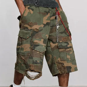 Custom 100% Cotton Camouflage Denim Cargo <b>Shorts</b> 6 Pocket Oversized Distressed High Street Style Summer <b>Baggy</b> <b>Men's</b> <b>Shorts</b> - Product Image 3
