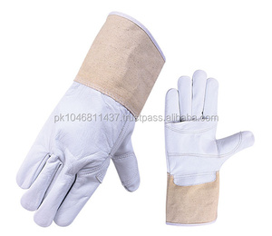 Gants de sécurité industriels en cuir de chèvre JNM SAFETY de qualité supérieure, résistants à la chaleur, avec manchette en toile pour soudeurs TIG - Product Image 1