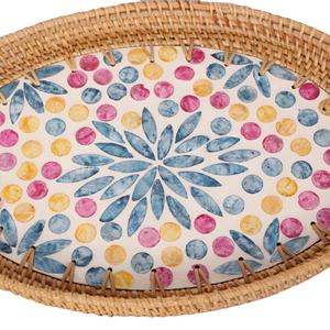 Eco Friendly Mother Of Pearl With Rattan Serving <b>Tray</b> Oval Color Dot Pattern Handmade Bulk For Hospitality Storage Food <b>Drinks</b> - Product Image 3