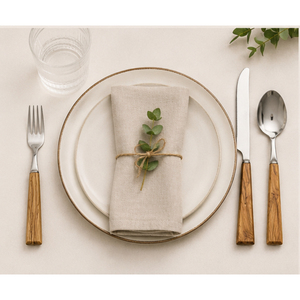 Ensemble de couverts en acier inoxydable avec manche en bois naturel pour les hôtels de luxe et les réceptions de mariage - Product Image 5