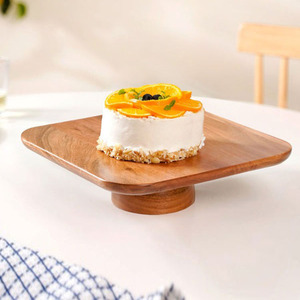 Elegant Wooden <b>Cake</b> <b>Stand</b> Crafted From Natural Wood Featuring A Smooth Square Platform And A Sturdy Pedestal Base For Serving - Product Image 5