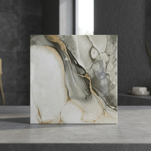 Carreaux de sol stratifiés effet marbre céramique gris et blanc brillant, étanches pour cuisine, 400x400mm (40x40cm) - Product Image 2