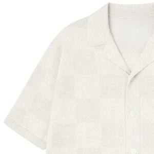 Chemise tricotée à carreaux pour homme, manches courtes, boutonnée, décontractée, légère, pour l'été, vente en gros OEM - Product Image 4