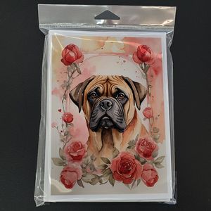 Bullmastiff Valentine Roses A7 Size <b>5x7</b> Blank Note Cards Whimsical Pack of 8 with <b>Envelopes</b> for Greetings and Notes - Product Image 3