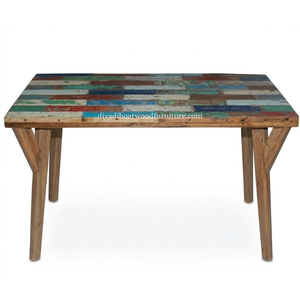 Mesa de Comedor Rectangular DIVADI Ecológica Multifuncional de Madera de Barco Reciclada con Diseño Patchwork, 120x80 cm, Hecha a Mano - Product Image 2