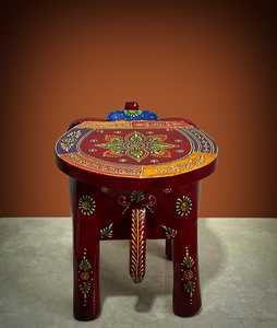 Nirmala Handicrafts Handcrafted Painted Wooden Elephant <b>Stool</b> Traditional Indian Rajasthani Hand-Painted Chinese New Year - Product Image 5