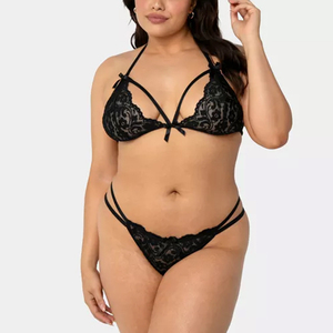 Ensemble de lingerie noire en dentelle pour femmes avec design ajouré et détails en nœuds, lingerie sexy pour femmes de qualité supérieure - Product Image 3