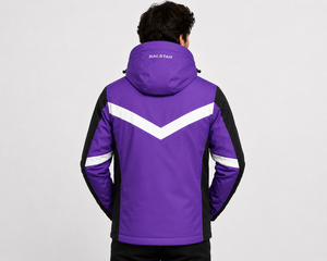 Veste softshell pour homme, contraste violet, blanc et noir, avec capuche, imperméable, coupe-vent, veste de sport d'hiver pour l'extérieur, vêtements de travail personnalisés - Product Image 4