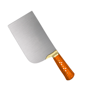 Cuchillo de carnicero profesional PK-DR de alta resistencia, hoja ancha plateada, mango de madera naranja, empuñadura dorada, cuchillo para cortar carne - Product Image 1