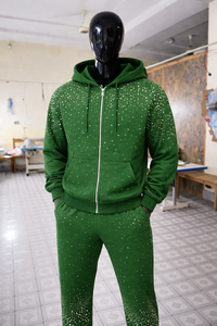 Conjunto Deportivo de Alta Calidad para Hombre con Pedrería, Sudadera con Capucha Verde y Pantalones Jogger, con Cierre, Ropa Deportiva Informal para Gimnasio, Traje Premium - Product Image 6