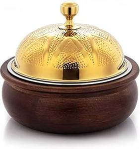 Decorative Silver Conical <b>Lid</b> Food Warmer with Wooden Base Crisscross Pattern Elegant Casserole <b>Pot</b> Kitchenware Home Decor - Product Image 1