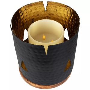 Black <b>Lantern</b> With <b>Gold</b> Interior And Wooden Base Home Decoration Heat Resistant Metal Candle Holder - Product Image 3