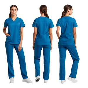 Ensemble de tenue médicale bleu caribéen pour femmes, haut à col en V et pantalon, uniforme de soins de santé confortable - Product Image 3
