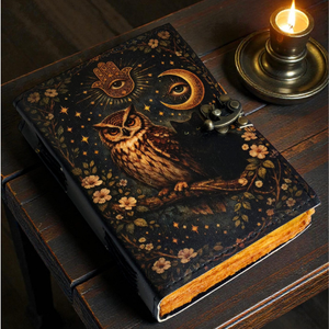 Handmade Owl Leather Journal <b>with</b> <b>Lock</b> Vintage Grimoire Book of Shadows Writing <b>Diary</b> Christmas Gift - Product Image 2