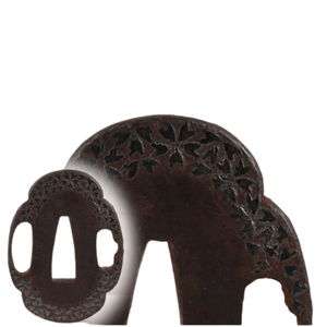 Tanto japonais de la période Edo, tsuba en fer avec incrustation d'argent, motif fleur de cerisier, non marqué - Product Image 1