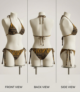 Conjunto de bikini con estampado de cebra para mujer, con lazo lateral, parte inferior elástica, sujetador triangular con cordón, traje de baño de poliéster - Product Image 5