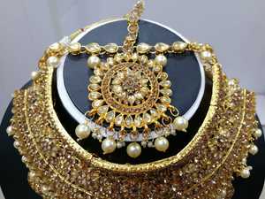 Luxury Trendy Gold Plated Certified Crystal Rhinestone Kundan Bridal Necklace Earring Set Traditional Indian Engagement Party - Product Image 2