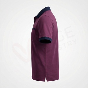 Polo à manches courtes pour homme, couleur bordeaux, avec poche, coupe classique, en coton piqué, design uni - Product Image 3
