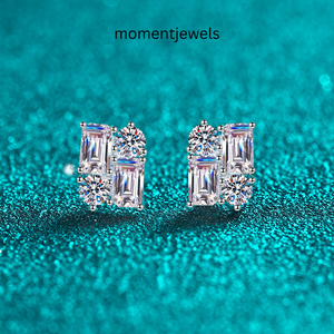 14K Solid Gold <b>Emerald</b> Cut Moissanite <b>Stud</b> <b>Earrings</b> 2.3 CTW Classic Basket Design Rhodium Plated Fine Jewelry - Product Image 2
