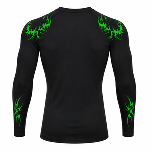 Haut de combat MMA pour homme à manches longues, noir et vert imprimé, séchage rapide, UPF50, écologique - Product Image 2