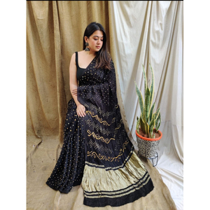 Elegante Saree de Seda con Estampado Bandhani |   Diseño Colorido Tie-Dye |   Ropa Étnica India para Fiestas |   Protección Solar de Secado Rápido |   Casual para Festivales - Product Image 1