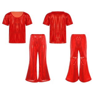 2-10 Kids Boys Girls Stage Performance Outfits Solid Color <b>T</b>-<b>Shirt</b> With Flared Pants Sets For Dancing <b>Rave</b> School Dance Party - Product Image 5