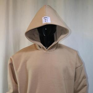 Men's Beige Hooded Half Zip <b>Velour</b> <b>Sweatshirt</b> 100% Cotton Oversized Fit Casual Color Blocking Pocket Design Plain Dyed Knitted - Product Image 2