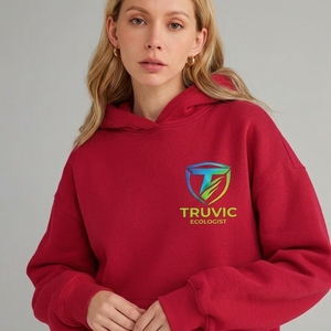 ชุดวอร์มมีฮู้ดสีแดงสำหรับผู้หญิง Truvic ชุดเซ็ตเสื้อสเวตเชิ้ตผ้าฝ้ายทรงหลวมพร้อมกางเกงจ็อกเกอร์พิมพ์ลายโลโก้ เหมาะสำหรับใส่ลำลองในฤดูใบไม้ร่วง - Product Image 6