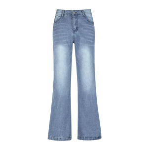 Faded Blue <b>Bootcut</b> Women Jeans High Rise Cotton Denim Slim Flared Leg Vintage Wash Retro Bell Bottom <b>Trousers</b> Jeans - Product Image 1
