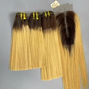 Lot de Cheveux Ombrés Blonds Lisses et Raides avec Closure, Cheveux Vierges Bruts de Luxe Vietnamiens avec Livraison Rapide, Cheveux Humains Super Double - Product Image 4