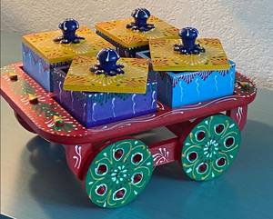 Ensemble de chariots traditionnels en bois de style campagnard en provenance d'Inde - Product Image 3