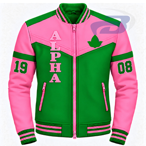 Alpha | Kapa | Alpha Sorority Pink Green Color Blocked <b>Women</b> Custom <b>Varsity</b> <b>Jacket</b> Zip Up Letterman Knit Collar Cuff <b>Bomber</b> Wear - Product Image 1